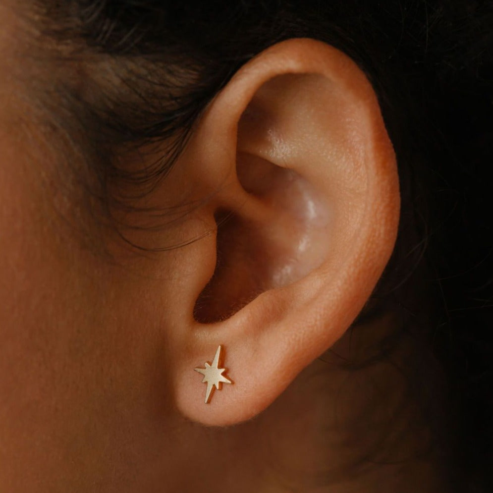North Star Stud Earrings In gold 