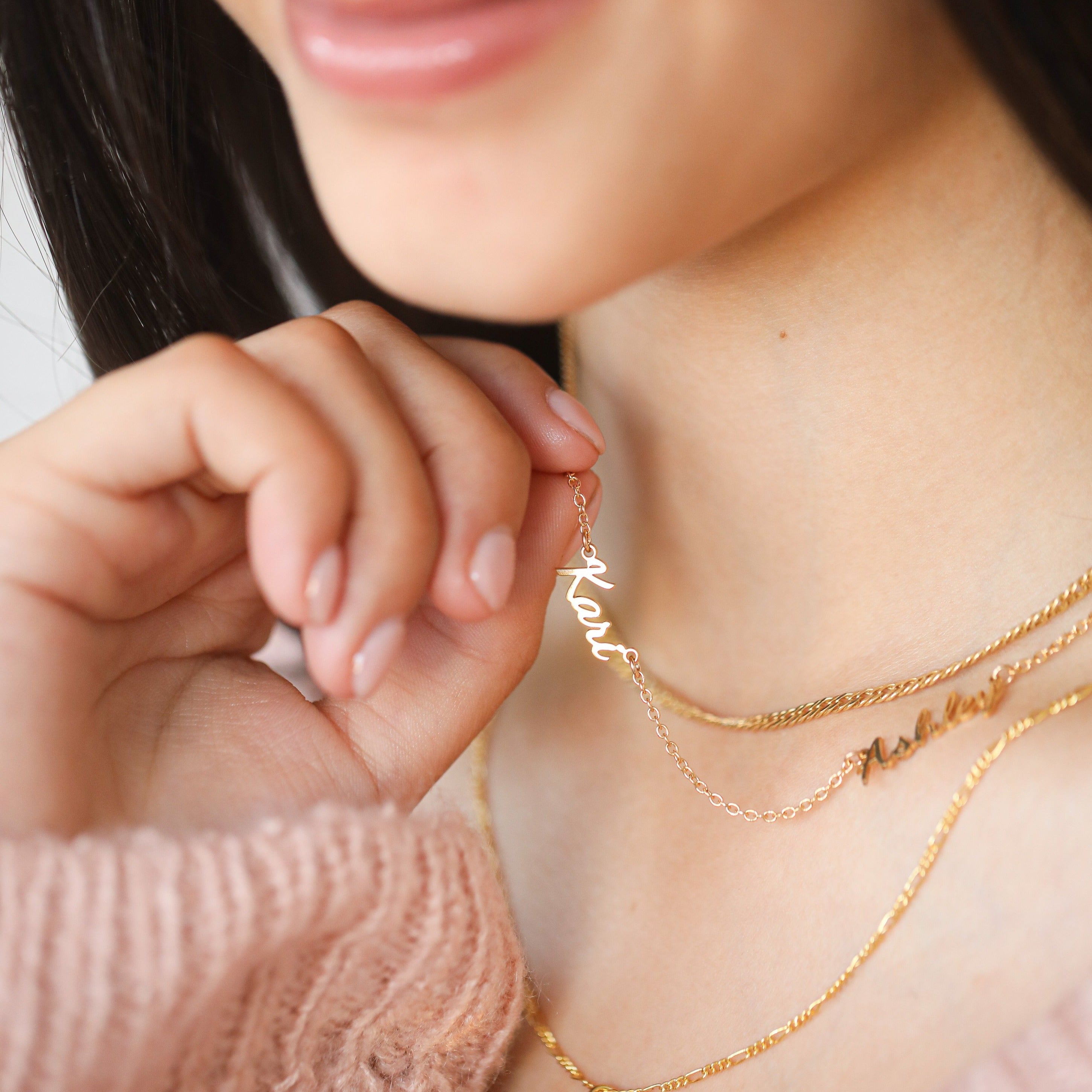 multiple name necklace - solid gold, sterling silver and gold vermeil