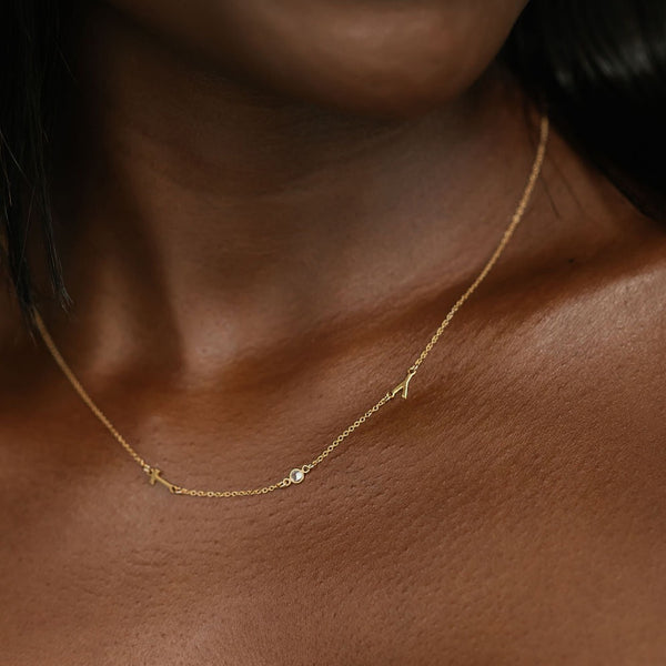 14K Customized Dainty Sideways Initial Necklace for Everyday Wear –  cyndi-dai