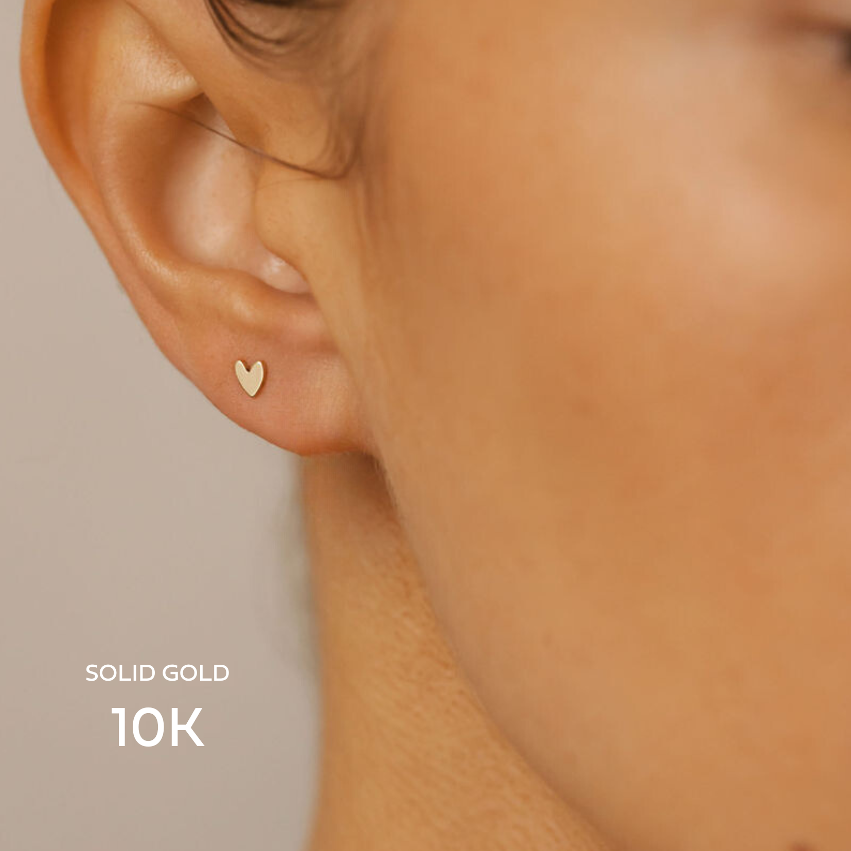 10k solid gold heart stud earrings