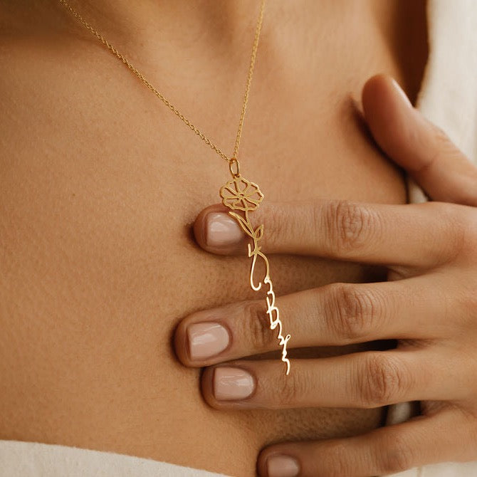 gold birth flower pendant necklace
