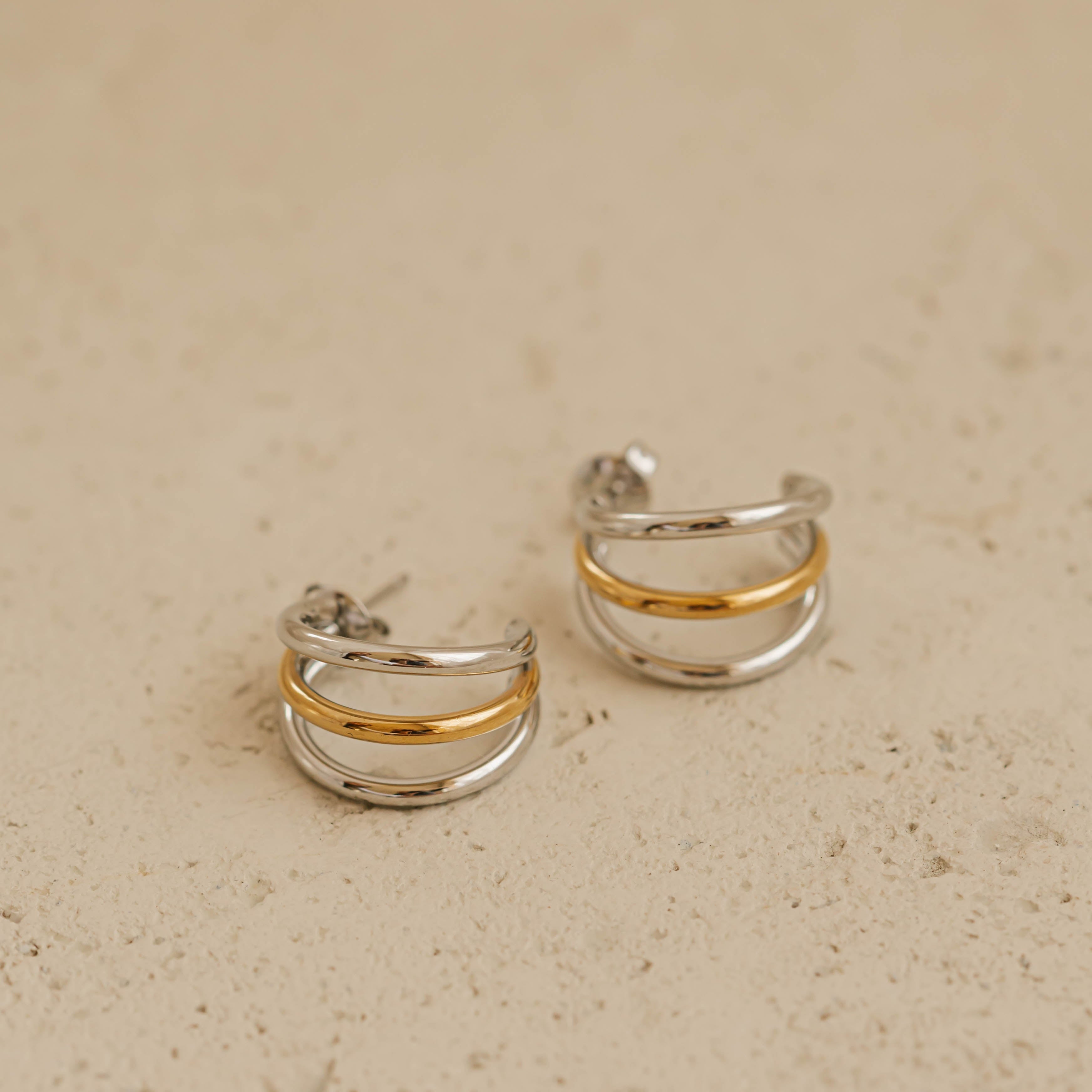 anti tarnish two tone hoop earrings