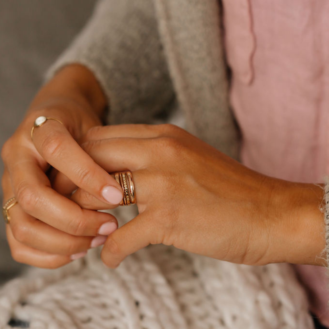 Minimal Stackable Rings - 3mm band ring, 1mm band ring, flattened bead ring, 3mm band ring