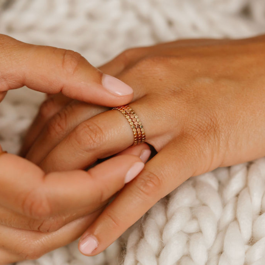 Flattened Bead Rings Stacked - 14K gold filled, 14K rose gold filled, 14K gold filled