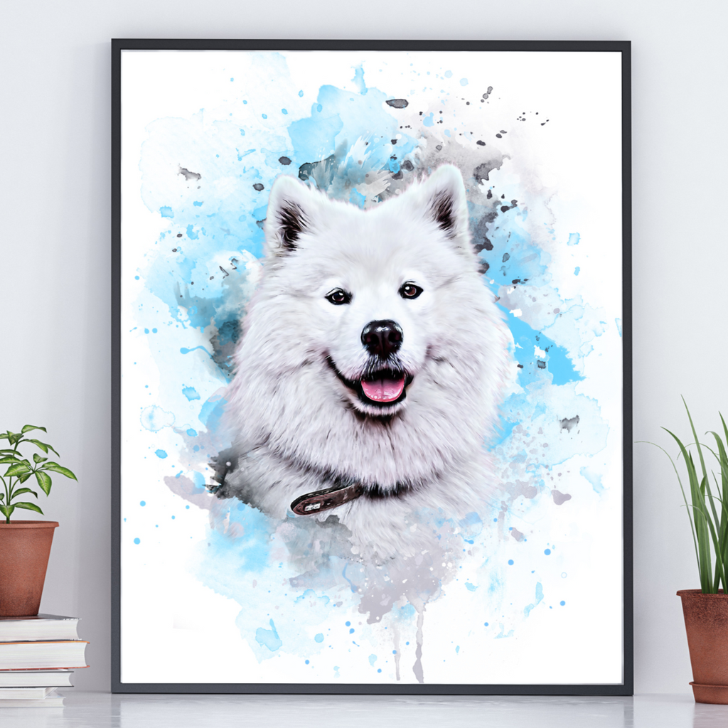 Custom water-colour pet portrait made in Canada
