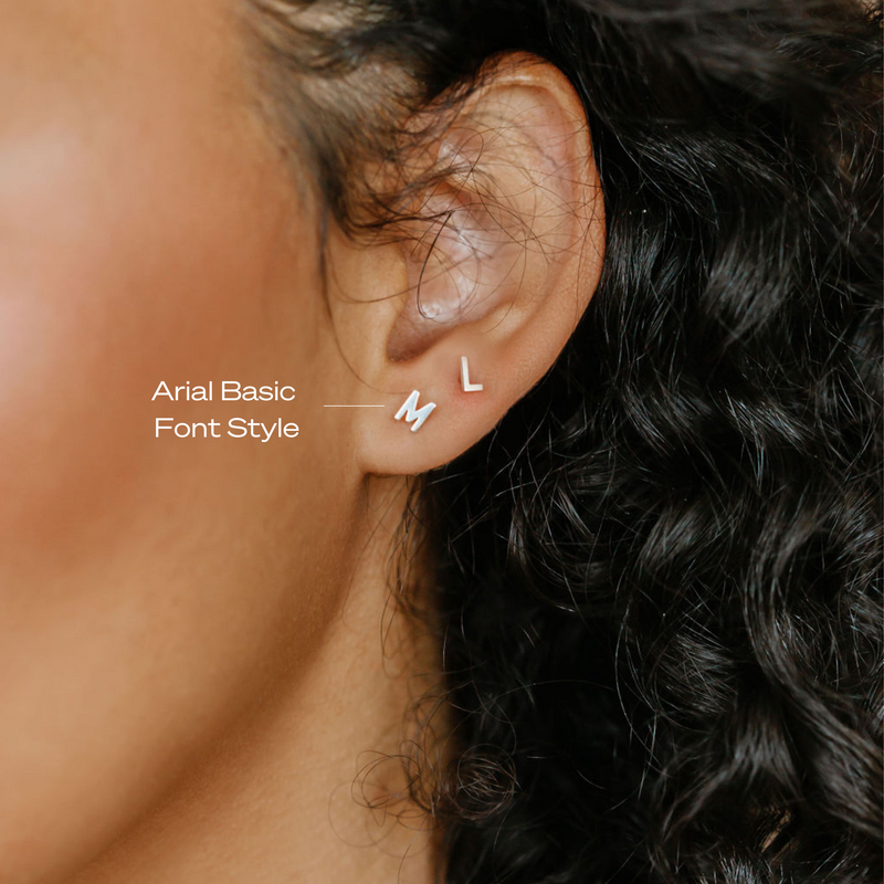 Initial Letter Stud Earring - Arial Basic Font