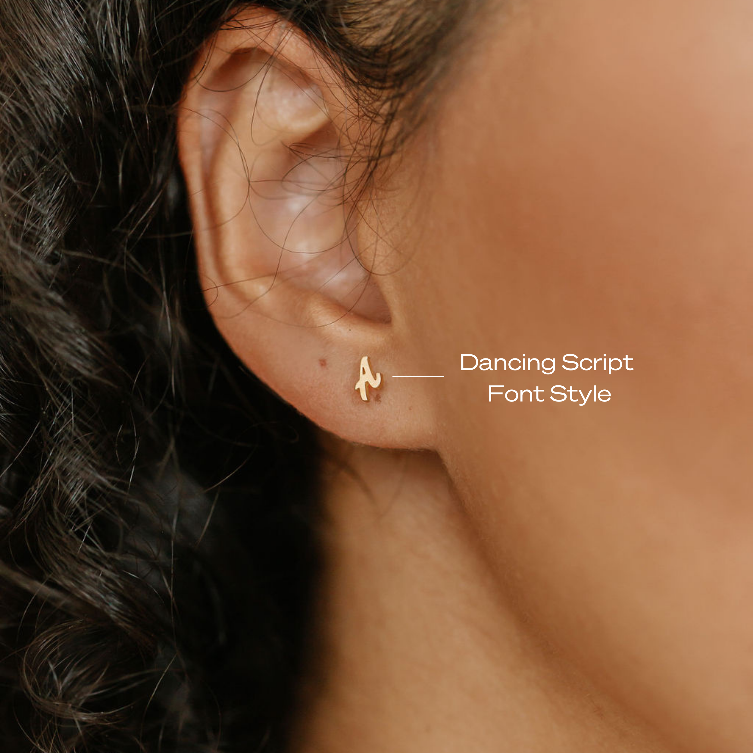 Initial Letter Stud Earring - Dancing Script Font 
