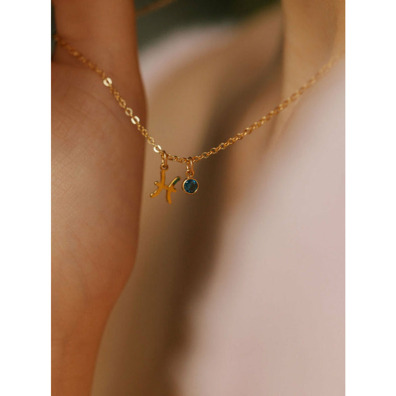 zodiac gemini charm necklace with a birthstone