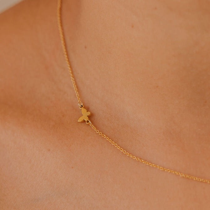 [SOLID GOLD] Sideways Butterfly Necklace