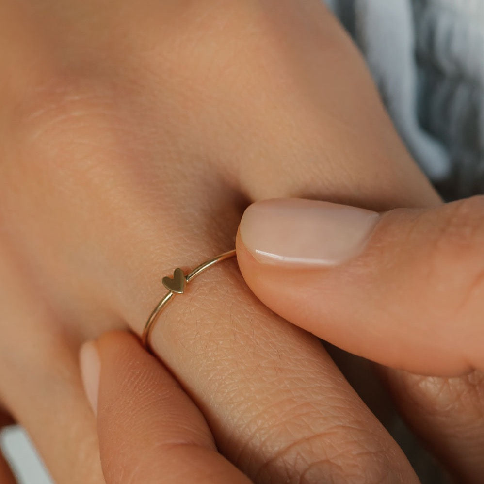 a 14K Gold heart stackable ring made in Canada