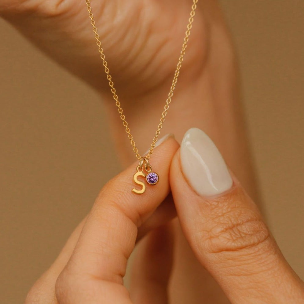 Birthstone and Initial Pendant Set Necklace