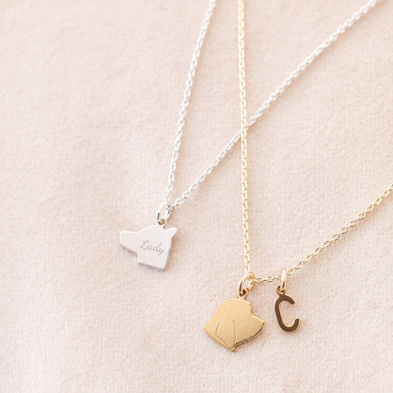 pet silhouette necklace in gold and silver