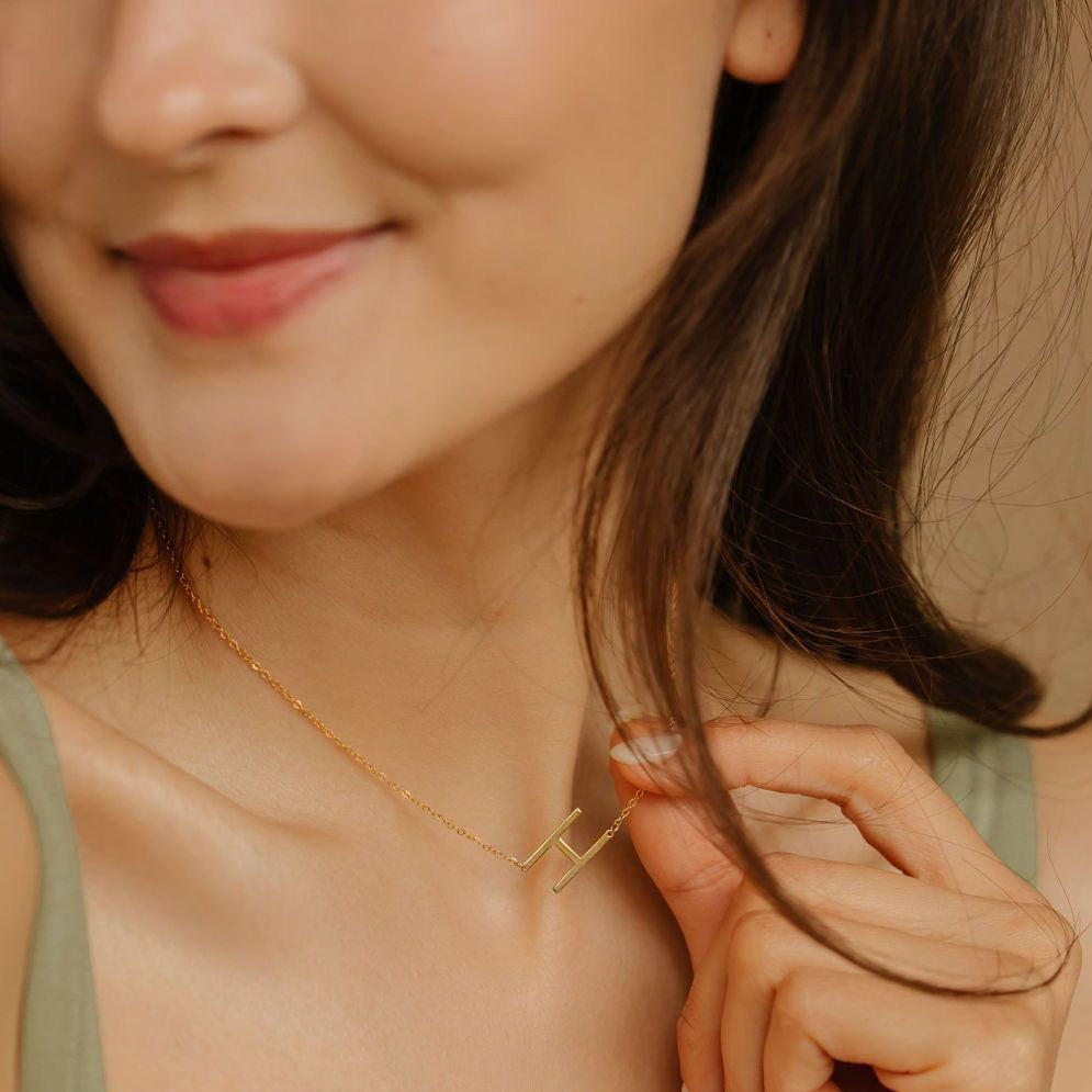 Medium sideways on sale initial necklace