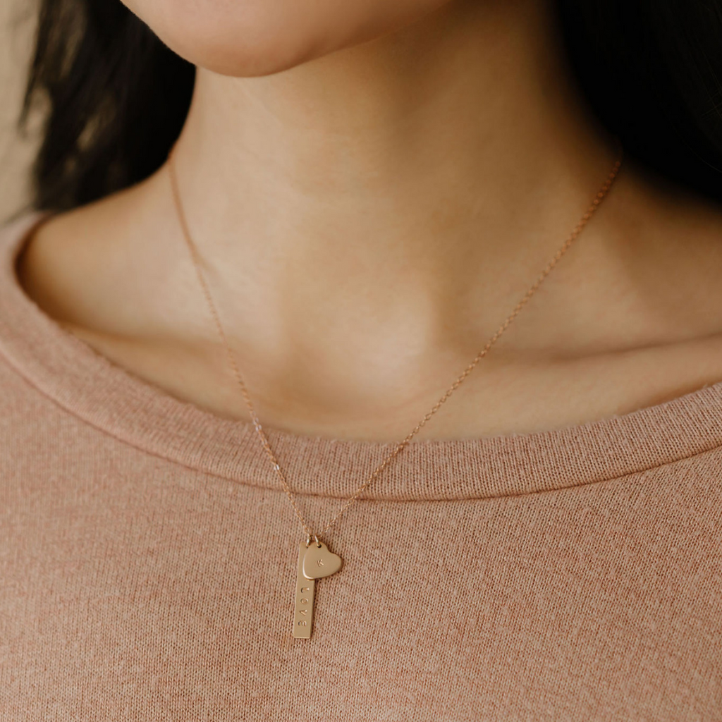 hand stamped heart and vertical bar necklace