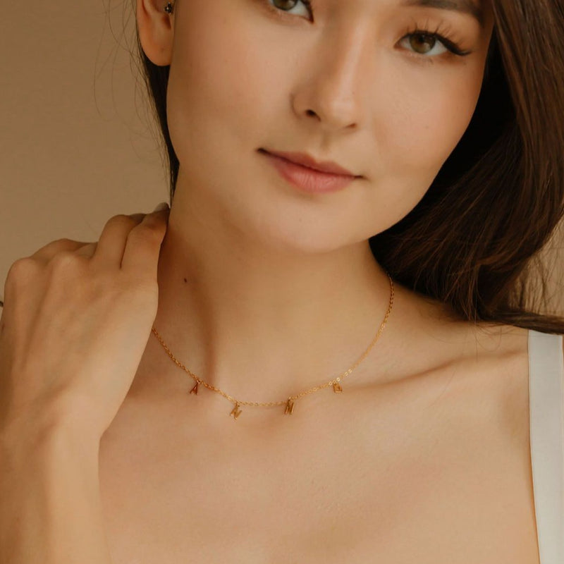Model wearing Initial Letter Necklace