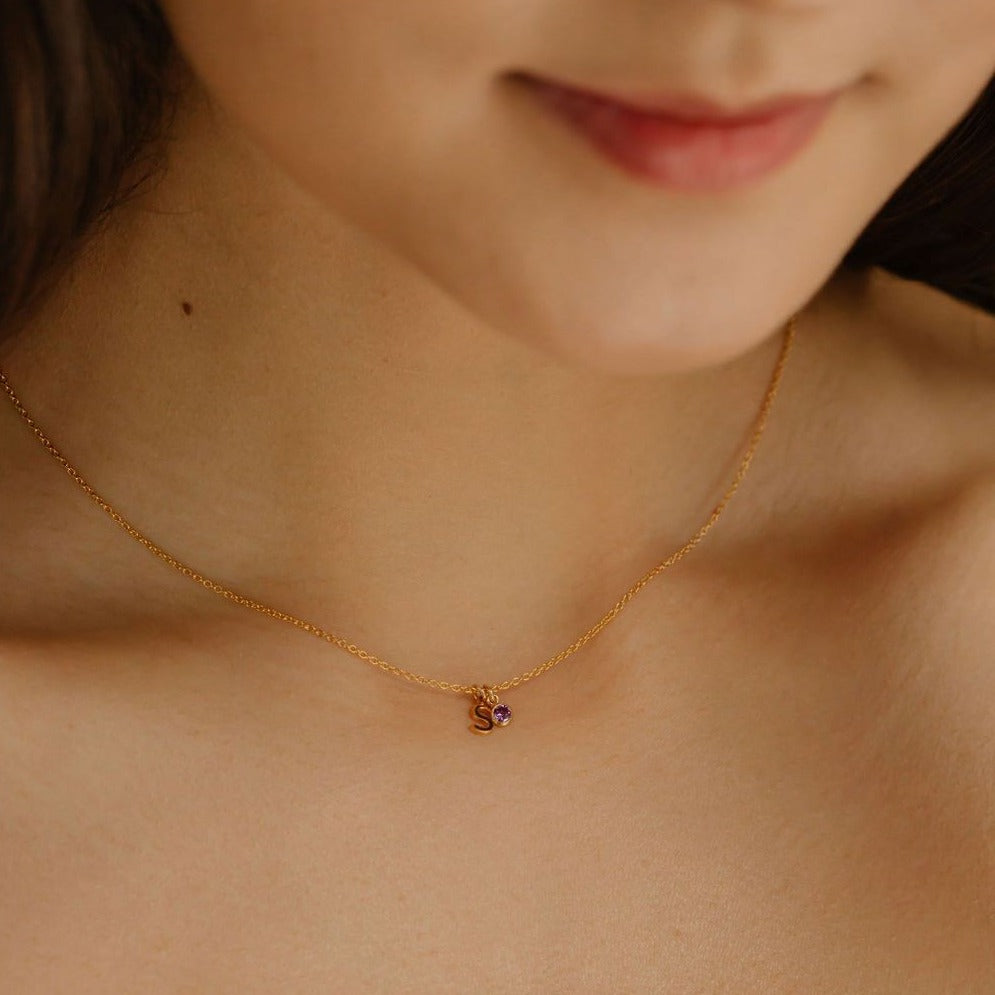 Birthstone and Initial Pendant Set Necklace