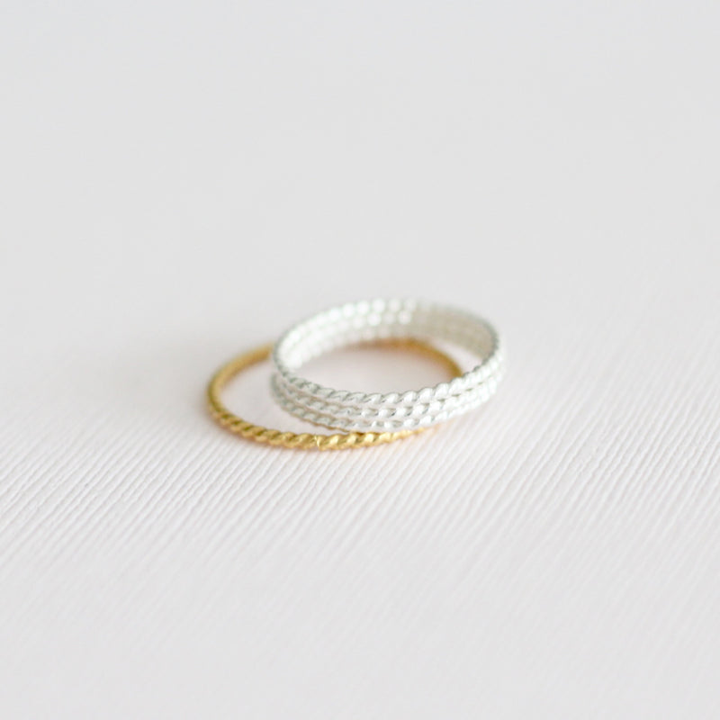 gold and sterling silver twisted stackable rings