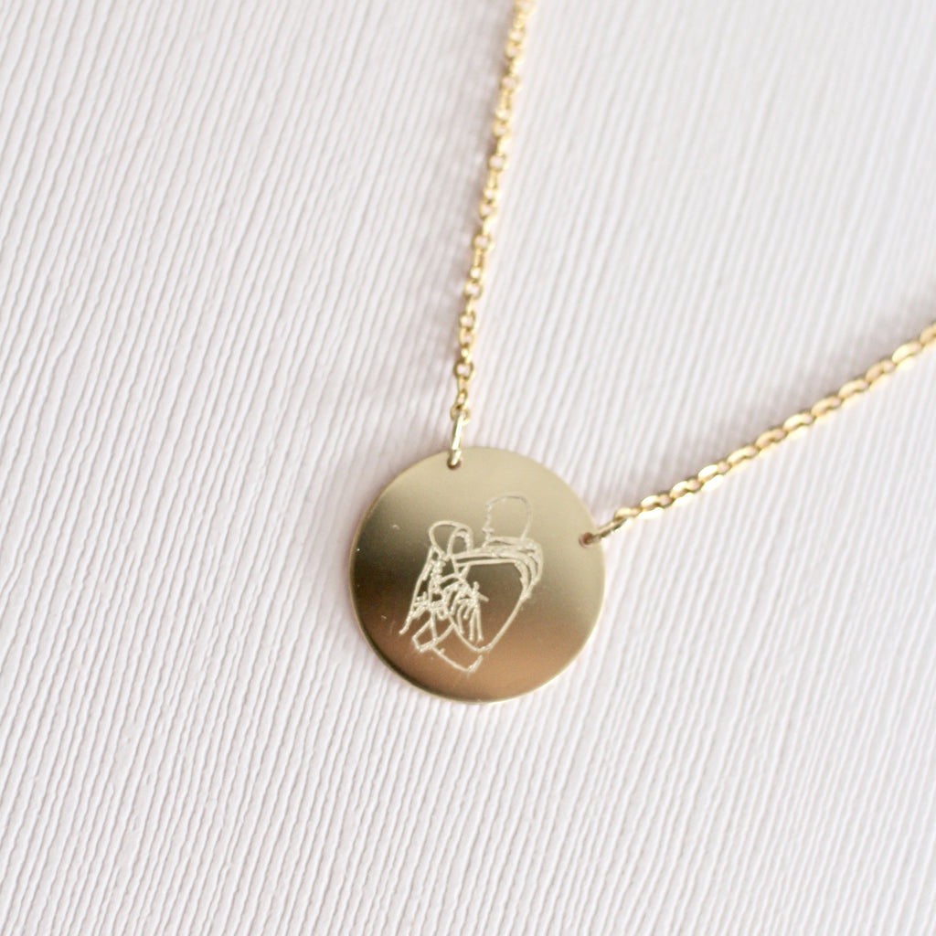 Gold handmade custom drawing necklace 