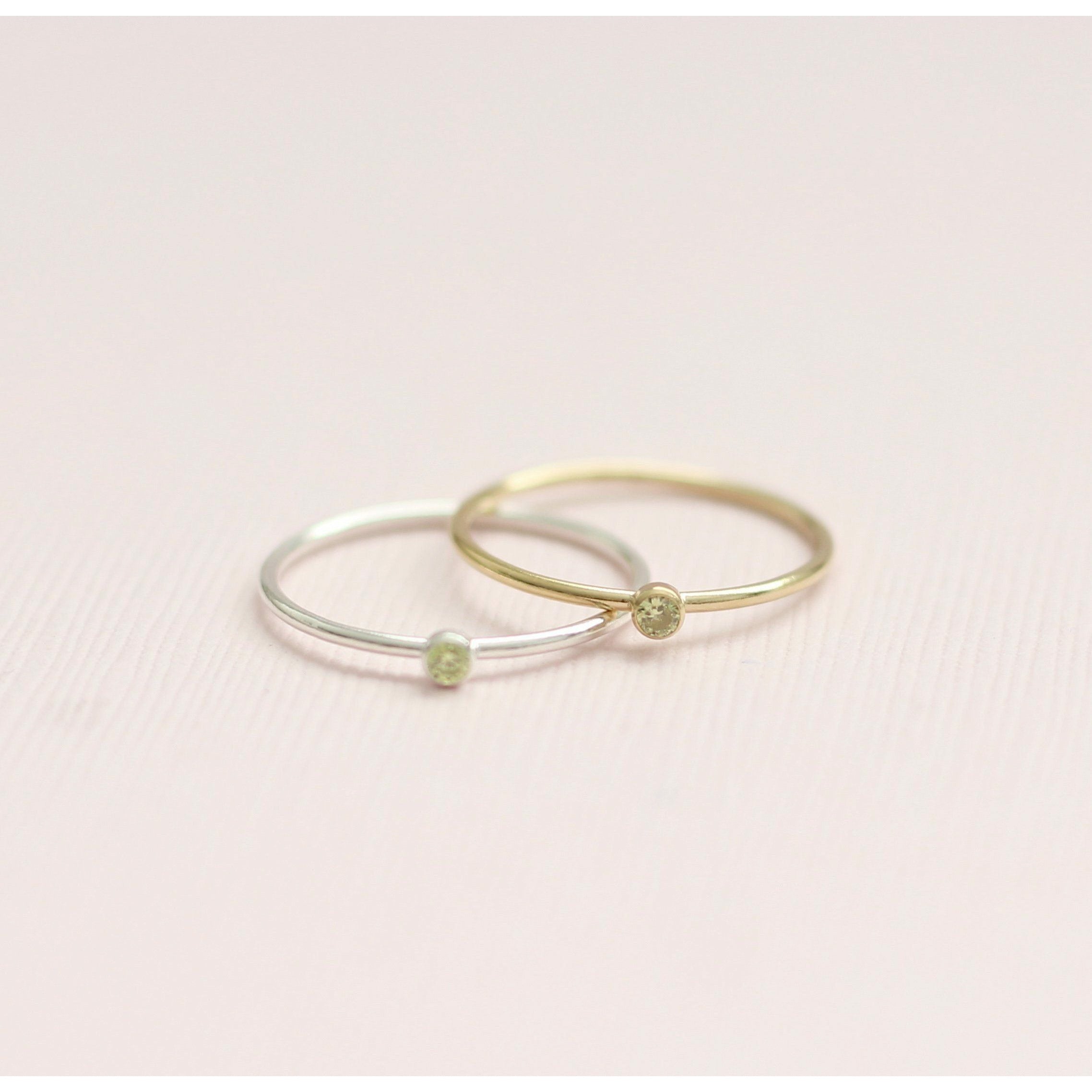 August birthstone rings made with sterling silver and gold filled, August birthstone peridot made in Canada