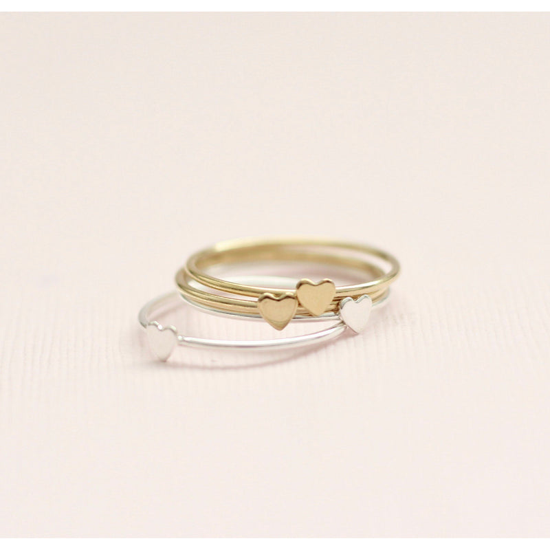 Gold and silver heart stackable rings made in Canada