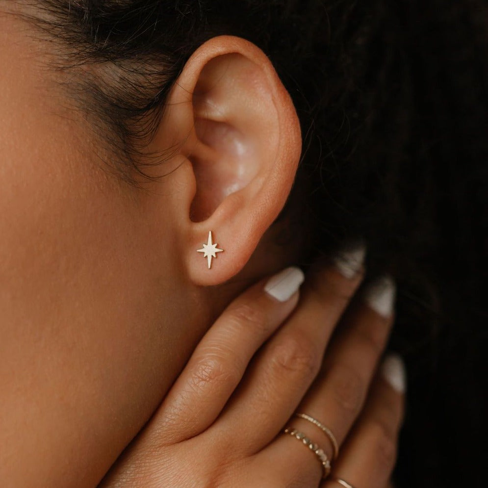 North Star Stud Earrings in gold