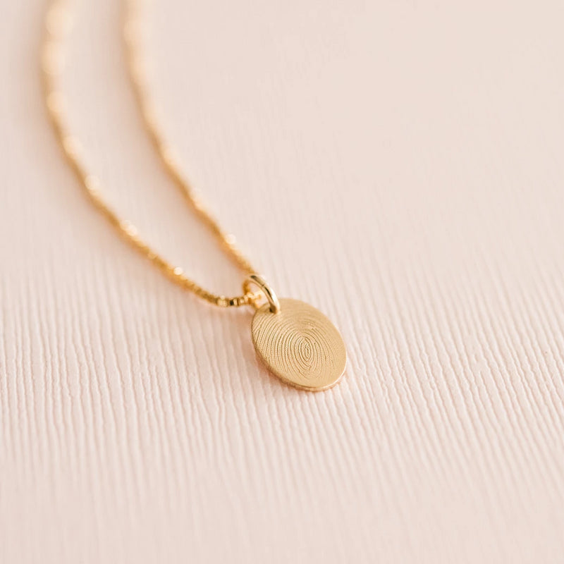 Gold handmade custom fingerprint oval necklace