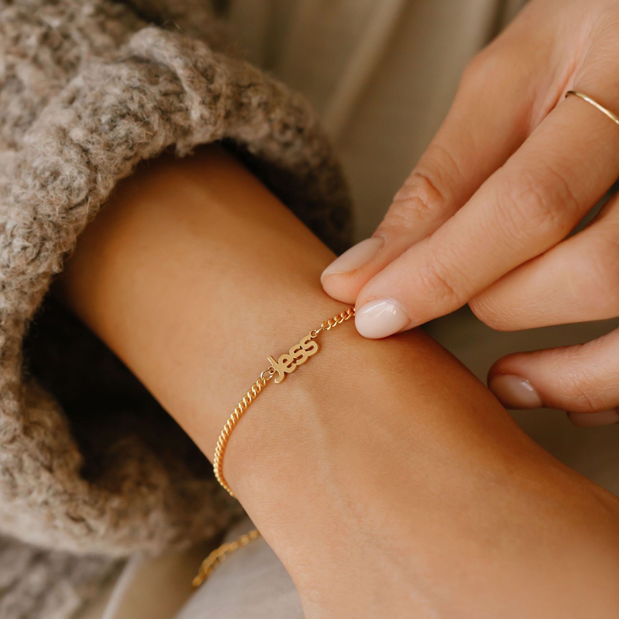 Name Bracelet with double curb chain