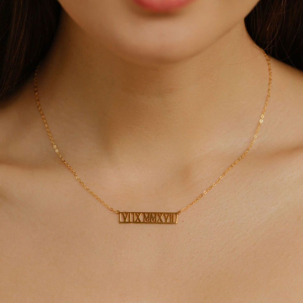 Roman Numeral Cut Out Bar Necklace